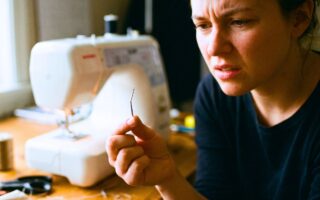 Femme examinant une aiguille légèrement tordue